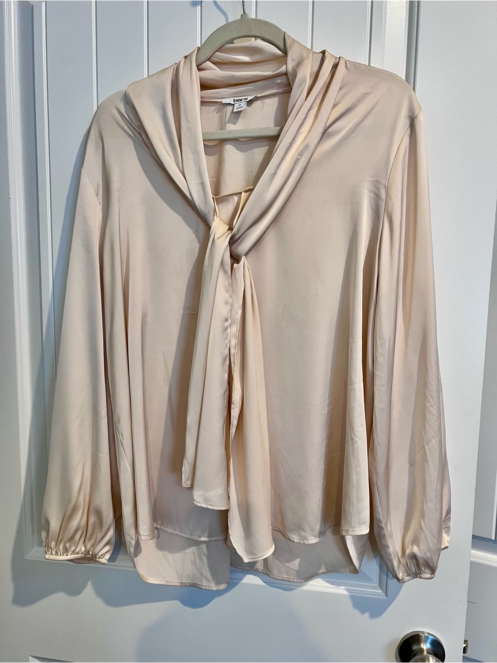 Bar III Pale Cream Tie-Neck Blouse